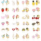 24 Pairs Clip On Earrings For Women Animal Butterfly Flower Colorful Hypoallergenic Non Pierced Fake Earring