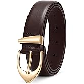 XZQTIVE Women's Leather Belts, Classic Minimalist Design For Jeans Pants Dresses, Black Belt With Gold Buckle
