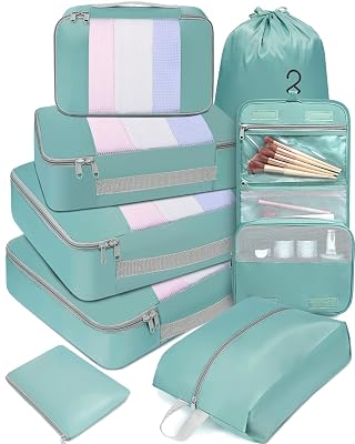 BAGAIL 8 Set Packing Cubes Various Sizes Packing Organizer for Travel Accessories Luggage Carry On Suitcase-Dusty Blue
