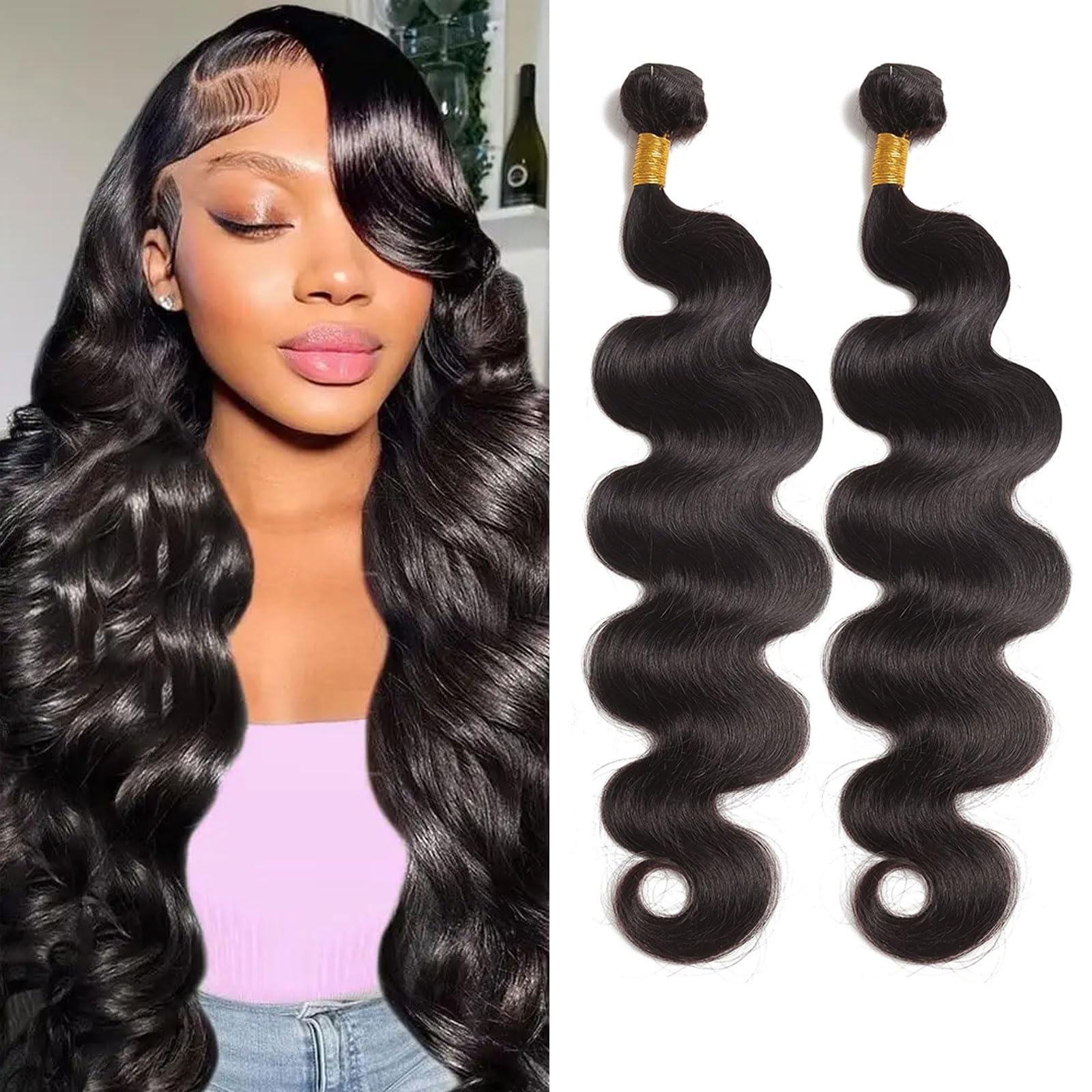 Huarisi Body Wave Bundles Human Hair 20 22 Inch 2 Bundles Body Wave Remy Hair Weaves for Black Women 12a Unprocessed Brazilian Virgin Hair 200g Natural Color Real Hair Extensions Weft