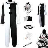 Lyxaof Art Clown Costume 5pcs Scary Killer Black and White Clown Costume Adult Halloween Jumpsuit with Mask Cosplay Outfits