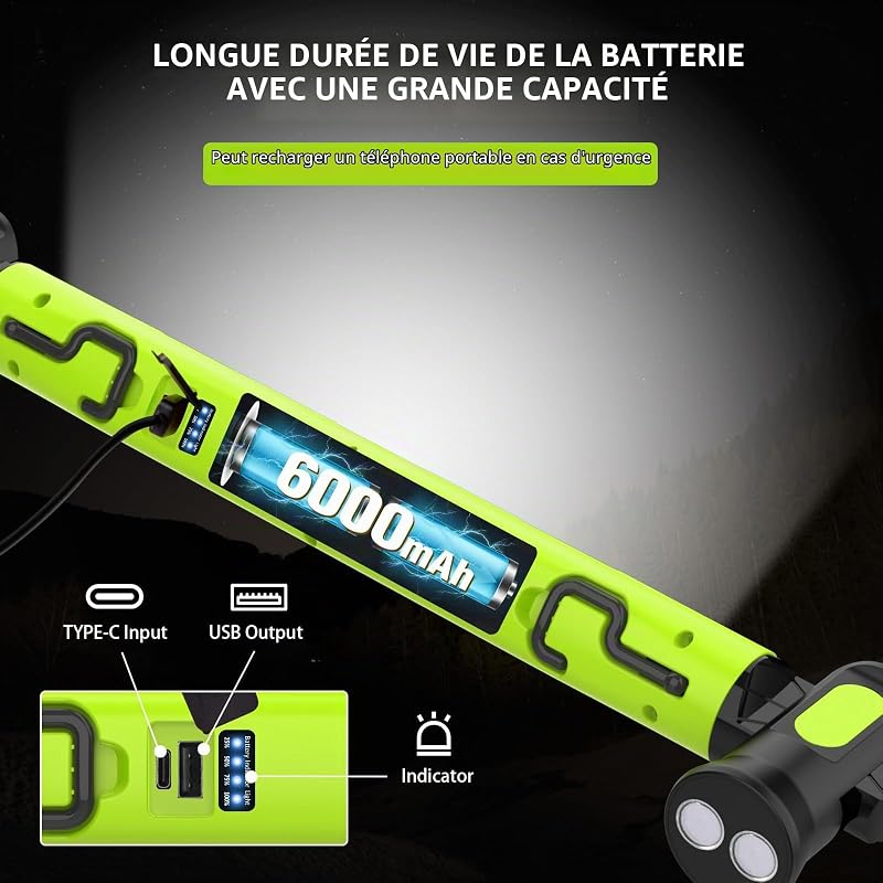Lampe de Travail 3000LM, 6000mAh Baladeuse LED Rechargeable