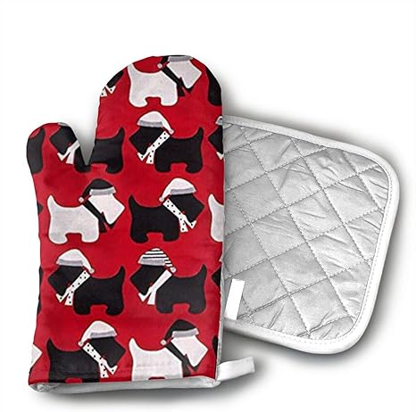 Amazon Scottie Dogs レッドシリコンオーブンミトンと鍋つかみ キッチンセット ノンスリップグリップ 耐熱 オーブン手袋 鍋つかみ 2個セット qクッキングベーキング グリルに 洗濯機で洗えます 鍋つかみ ミトン オンライン通販