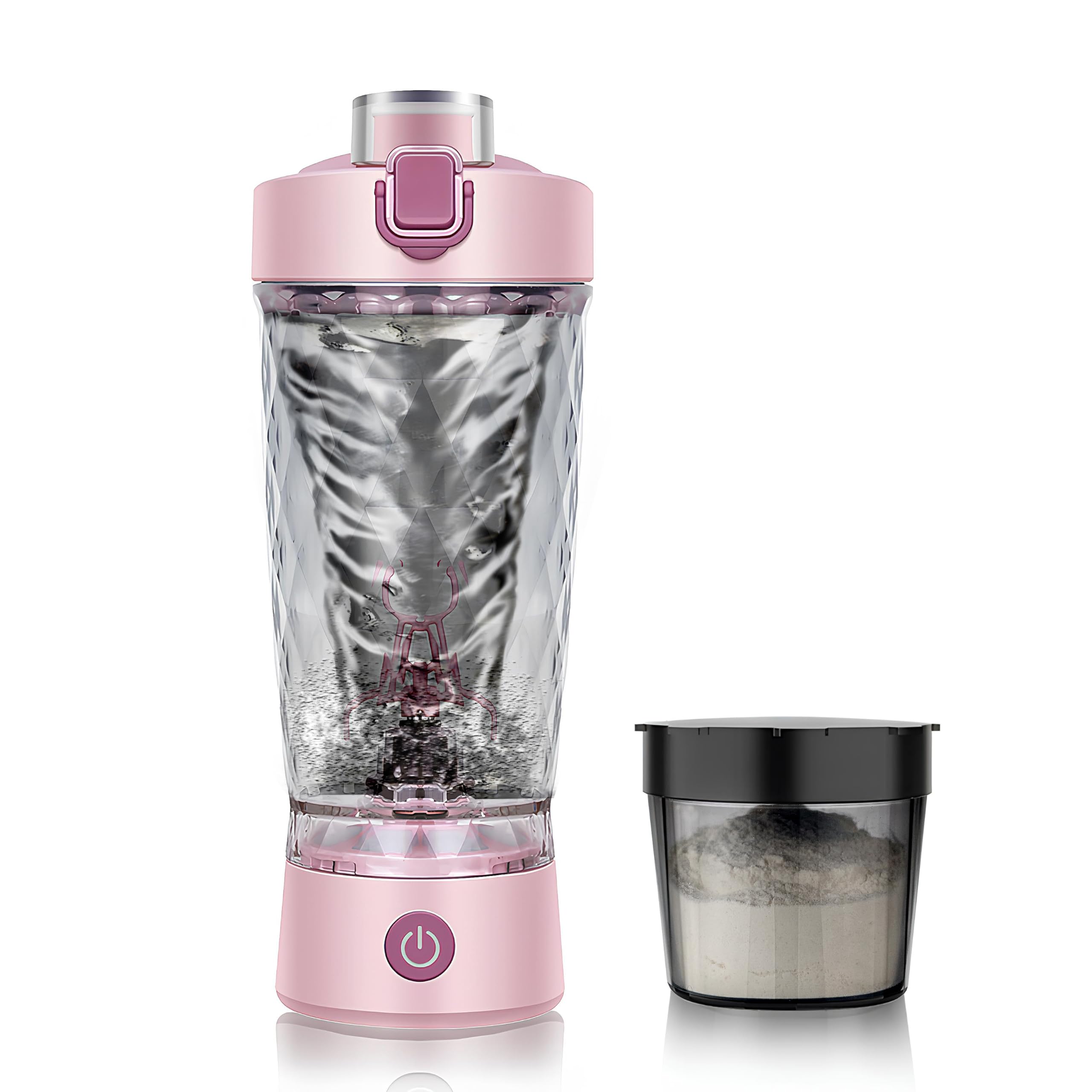 Electric Protein Shaker Bottle, Mixer Cup for Shakes and Meal Replacements, BPA-free, Portable Blender Cup with a Supplement Storage, USB Rechargeable Shaker Cups for Protein Shakes 550ml (Pink)