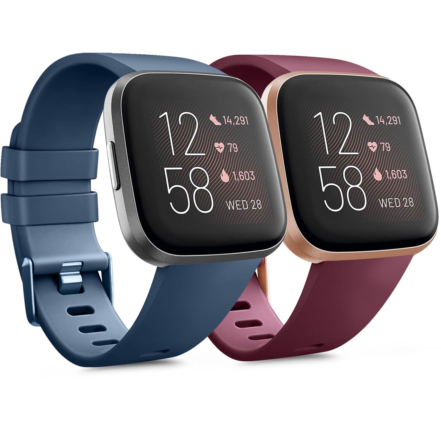 Tobfit [2 Pack] Strap for Versa 2 Straps for Women Men/Versa Lite Strap, Soft Silicone Replacement Wristband Watchband Small Large compatible with Versa 2 (Navy blue+Wine red, Small)