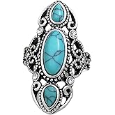 LadayPoa Bohemian Turquoise Ring for Women, 925 Silver Vintage Cowgirl Jewelry, Western Statement Turquoise Jewelry for Women
