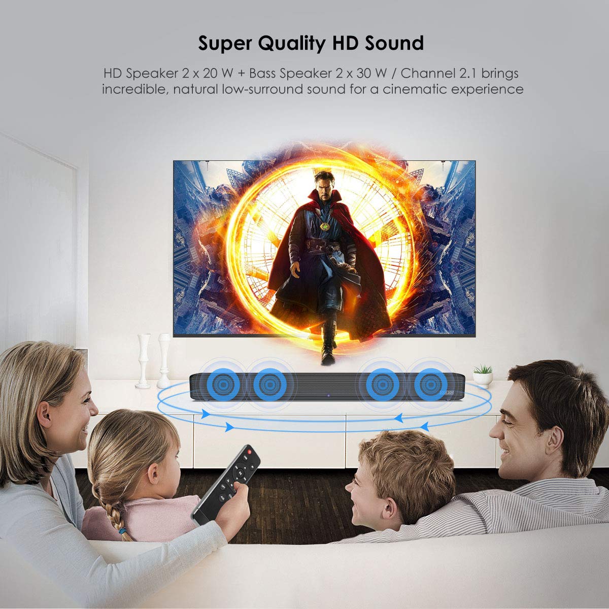 Sound Bars for TV, Joly Joy 80W TV Sound Bar Wireless Audio Speaker and Wired Home Theater Speaker System (Bluetooth 2.1-Channel, Remote Control, Wall Mountable)