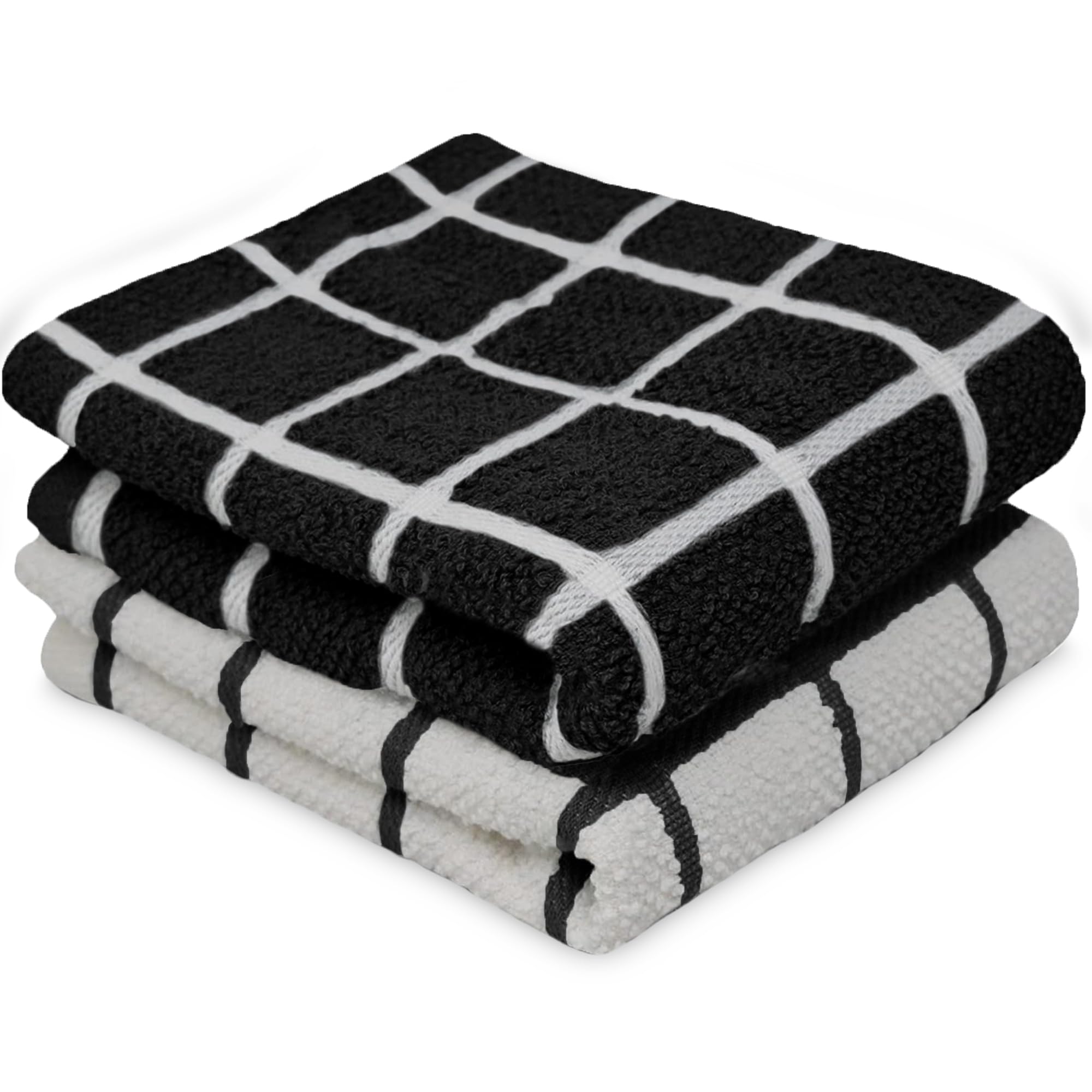 Towelogy® Premium Tea Towels for Kitchen 100% Cotton Lint Free Large Black/White Jumbo Check Dishcloths Tear Resistant & Ecofriendly 45x65 cm (Black/White, 2) — image 1