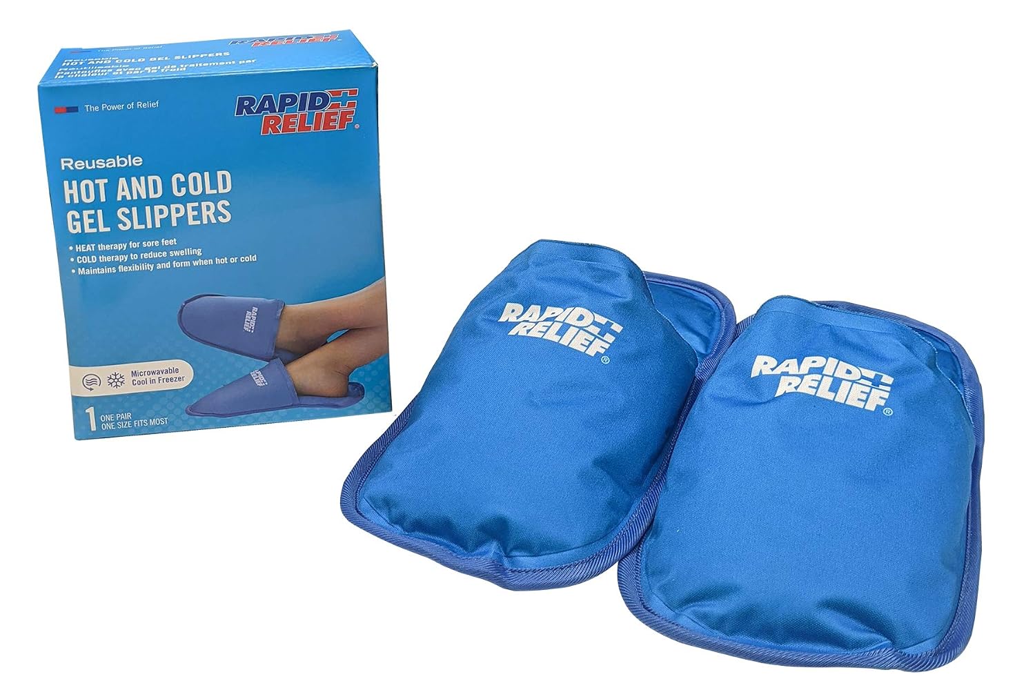 Rapid Relief RA11550 Premium Reusable Hot And Cold Gel Slippers 5"x12" Hot Therapy/Cold Therapy/Swollen Feet, Blue - Image 5