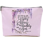 Bible Verse Makeup Bag for Women, Purple Flower Portable Travel Organizer Toiletry Cosmetic Bag with Zipper, Roomy Makeup Bags Skincare Pouches Travel Accessories, Christian Gifts