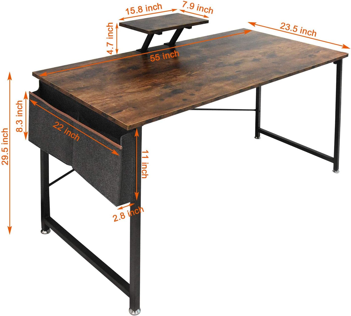 Seeutek Study Computer Desk Modern Writing Table 55 Inch Simple Style Laptop Desk with Storage Bag and Hooks for Home and Office: Kitchen & Dining