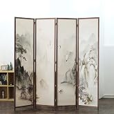 Furnnylane 4 Panel Room Divider, 5.6 ft Tall Double-Sided Blackout Folding Privacy Screen &ndash; Freestanding Wall Partition with Mountains and Waters Landscape for Home Office, Easy Setup (67" H x 63" W)