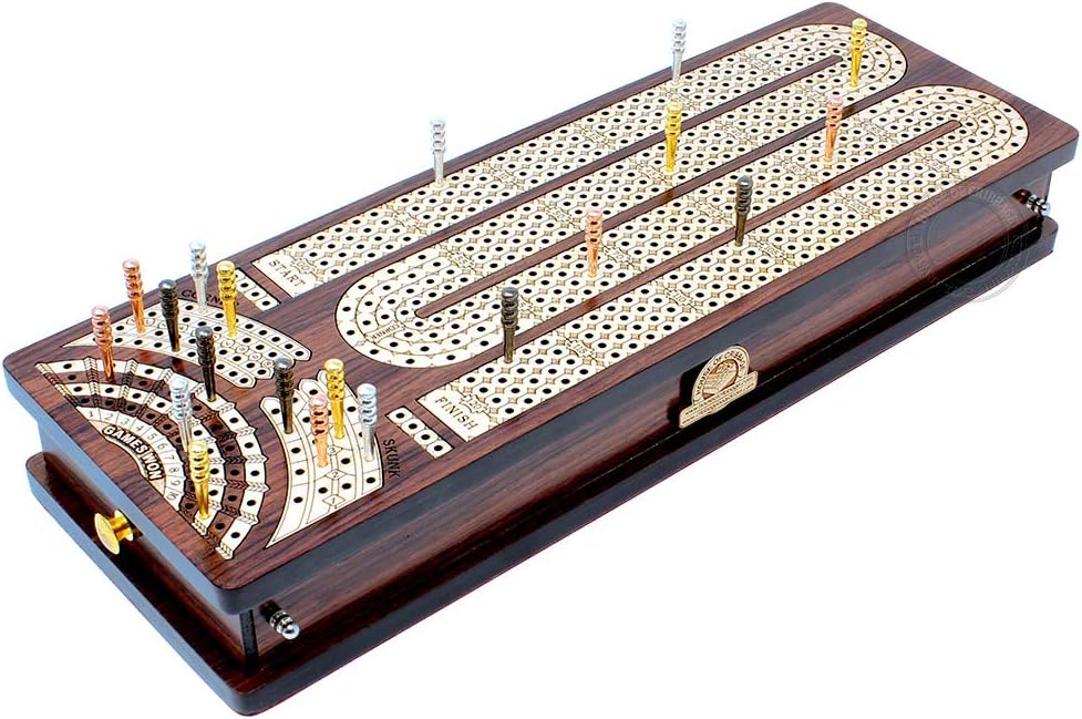 House of Cribbage Continuous Cribbage Board / Box Inlaid in Rosewood / Maple 4 Track Side