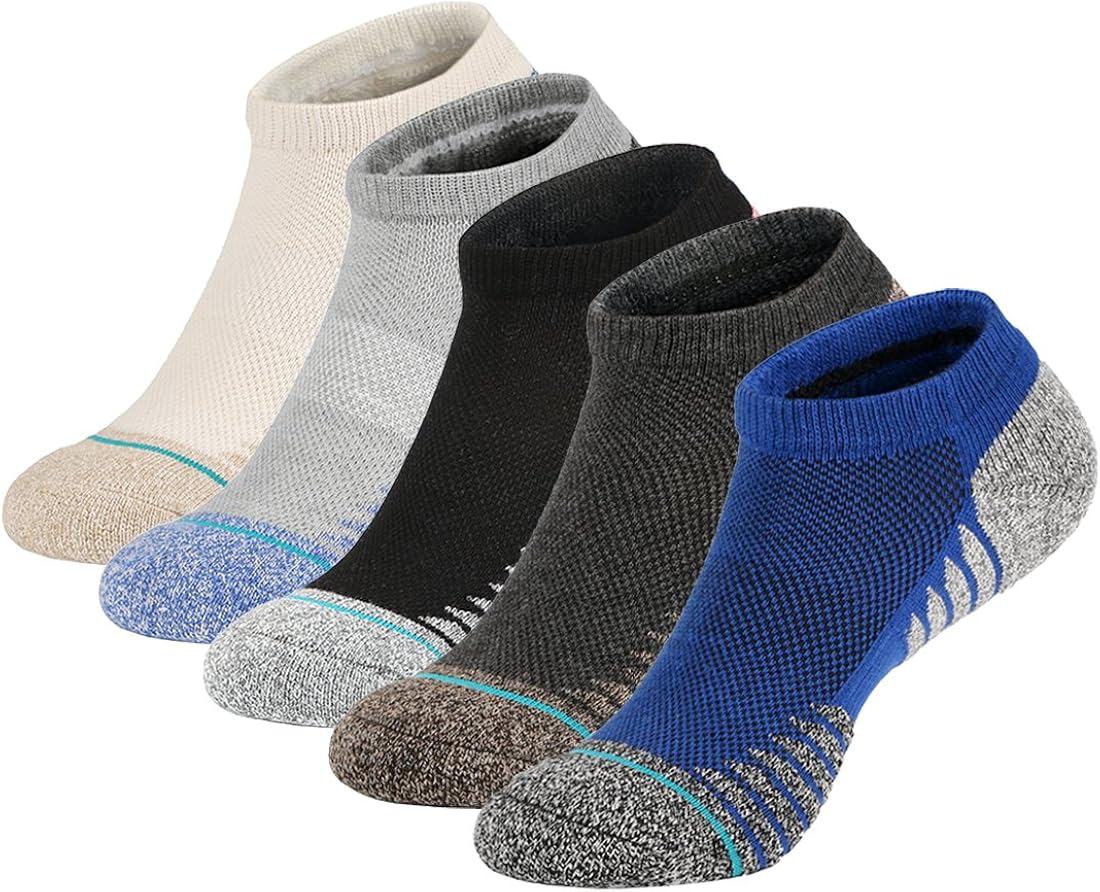 5 Pairs Men Low Cut Ankle Socks Breathable Cushioned Short Crew Socks