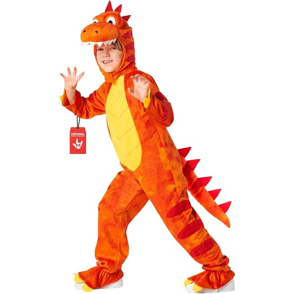 Forum Novelties Plush Raptor Child Costume - Orange Dinosaur Jumpsuit, Small