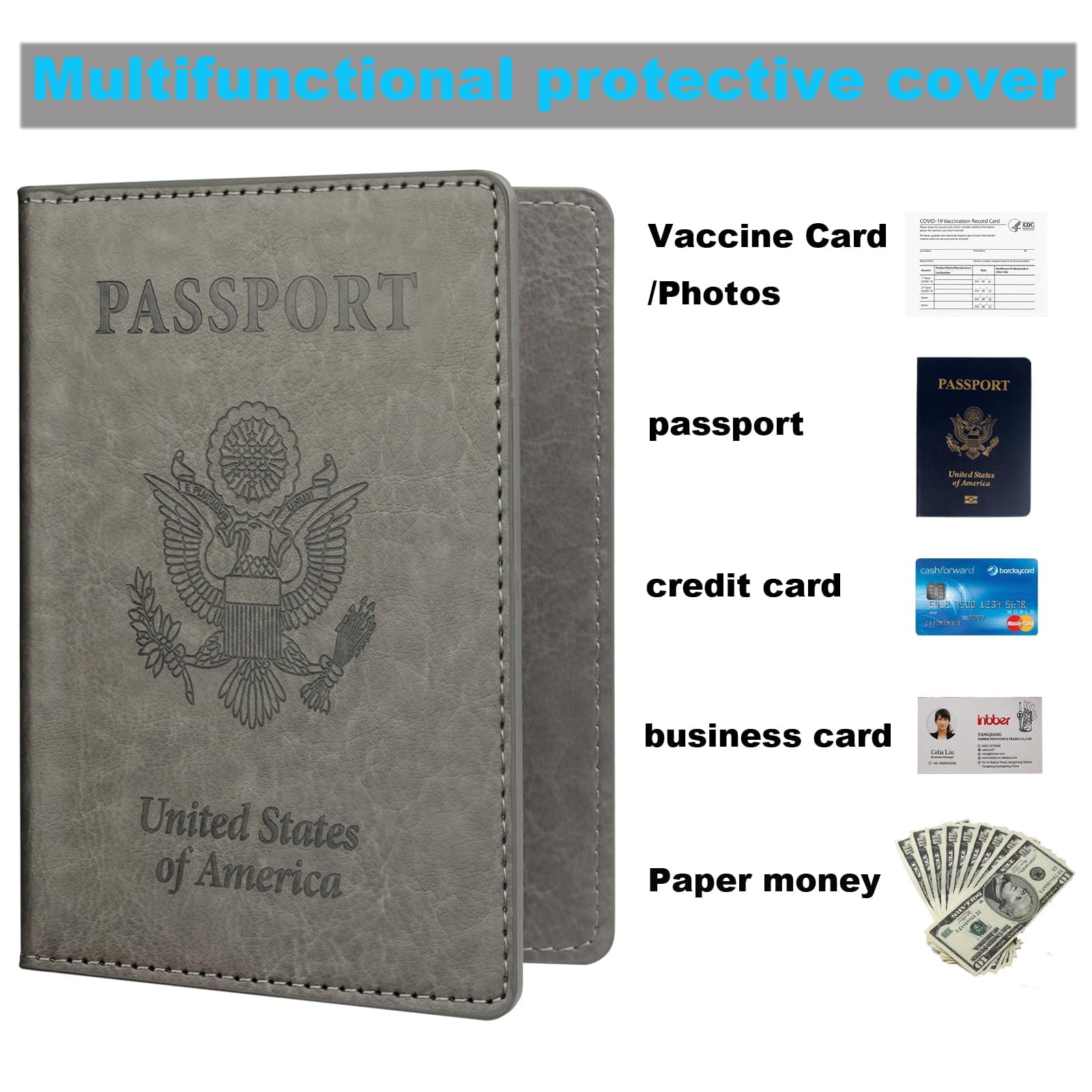 Rose Gold & Gray Passport Holder for Travel, Passport Wallet Cover Case for Family Women Men Cruise Essentials, Travel Must Haves Passports Book Protector