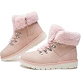 hash bubbie Women's Winter Boots Ankle Booties for Women Warm Fuzzy Boots Lace up PU Leather Snow Boots with Zipper