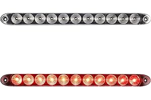 Partsam 2pcs 15" inch Clear Lens Red 11 LED Flange Mount Trailer Truck RV Stop Turn Signal Tail Lamps 3rd Third Brake Light B
