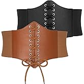 JASGOOD 2 Pack Waist Corset for Women Wide Waist Cinch Elastic Lace-up Belt Pirate Waspie for Halloween Costume Retro