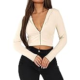 LovelyWholesale Womens Ribbed Cropped Hoodie Zip Up Crop Sweatshirt Casual Long Sleeve Tops