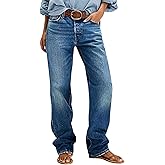 Flamingals Women’s Mid Rise Straight Leg Jeans Trendy Baggy Wash Raw Hem Denim Jeans Without Belt