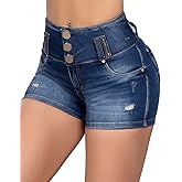 Flamingals Butt Lifting Shorts for Women High Waist Denim Jeans Shorts with Pockets Frayed Raw Ripped