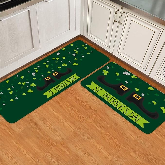 St. Patrick's Day Kitchen Rug Mats Non Slip Runner Rug Set