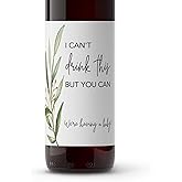 I can't drink this but you can ● SET of 5 ● GENDER NEUTRAL Pregnancy Announcement Wine Labels, Baby Reveal Wine Label, Announcement to Parents Friends Family Sticker, Alternative to card (Greenery)