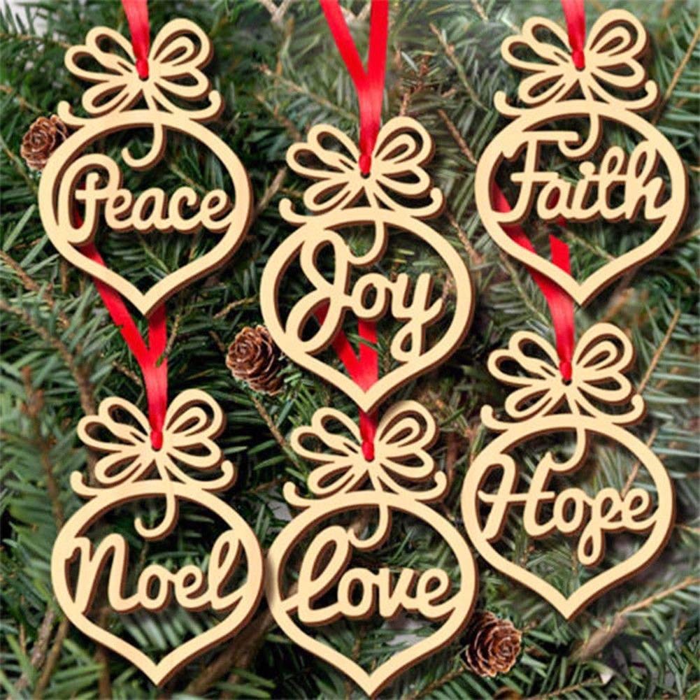 NT-ling Christmas Ornaments, 12 Pieces Wooden Ornaments Christmas Tree Hanging Tags Pendant Embellishments Crafts Decor for Xmas Tree Holiday Wedding Valentine's Day Decorations Gift