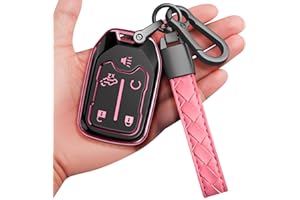 Sindeda for Chevrolet Key Fob Cover with Keychain Soft Full Protection Key Shell Key Case Compatible with GMC Suburban Tahoe Silverado Terrain Yukon Sierra 1500 2500 3500 HD Chevy (Pink, 5 Button)