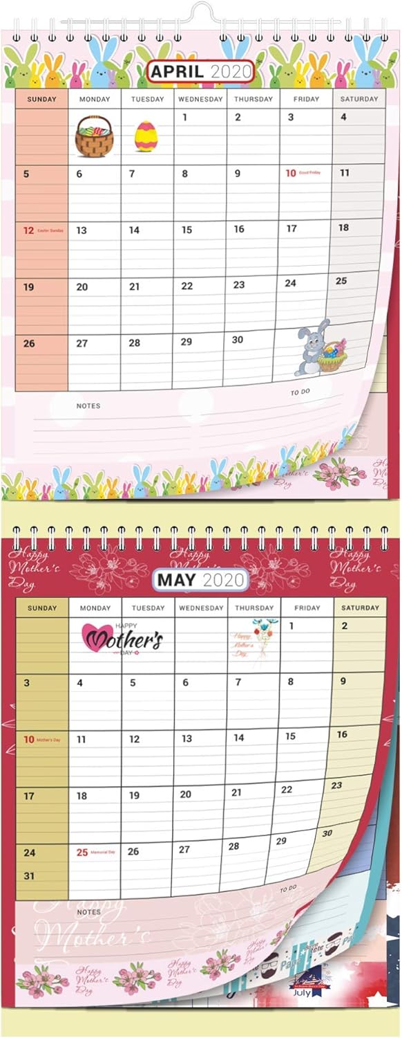 2020-2021 2 Month Wall Calendar by StriveZen, Move-a-Page, 2 Month View, Foldable, Vertical, April 2020 - December 2021, 11 x 27 Inches, Holiday Style, Big Ruled Daily Blocks, Home-Office
