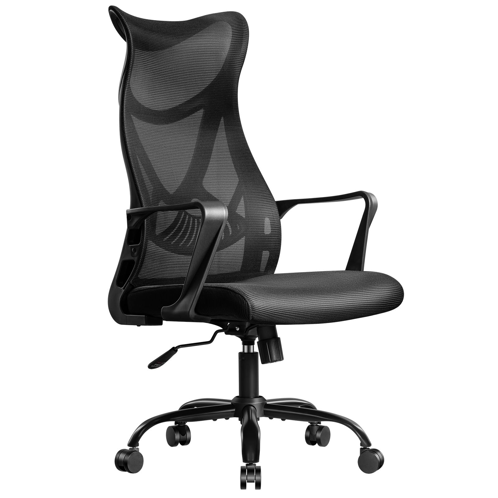 Klihome Bürosessel Ergonomisch, Bürostuhl Schaukelfunktion 360° Drehbar, Schreibtischstuhl mit Armlehnen, Arbeitsstuhl aus atmungsaktivem Netzstoff, Schwarz 7