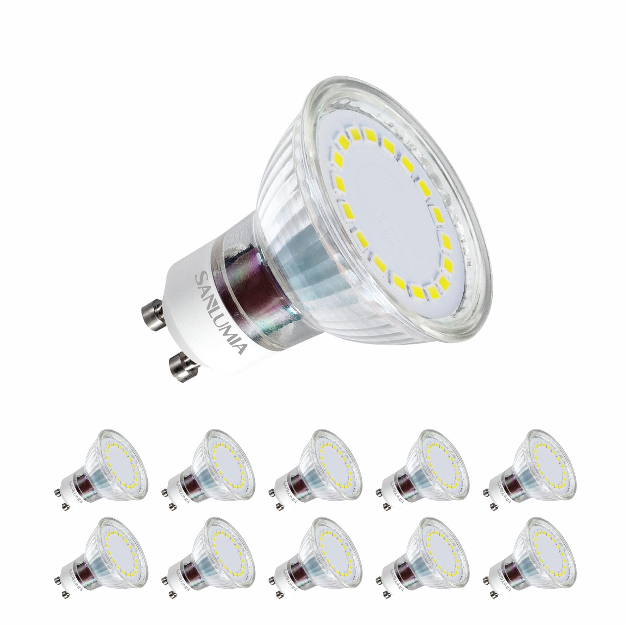 sanlumia 10 X 5W GU10 LED Super Bright Spotlight Bulb 450lm 120 Degree Beam Angle Non Dimmable 50W Halogen Equivalen Cool White 6400K