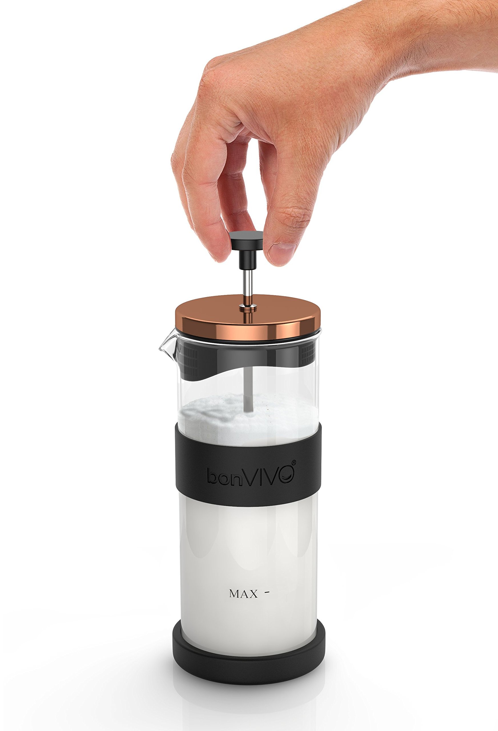 bonVIVO Fomo Glass Milk Frother (Handheld), Stainless Steel Milk