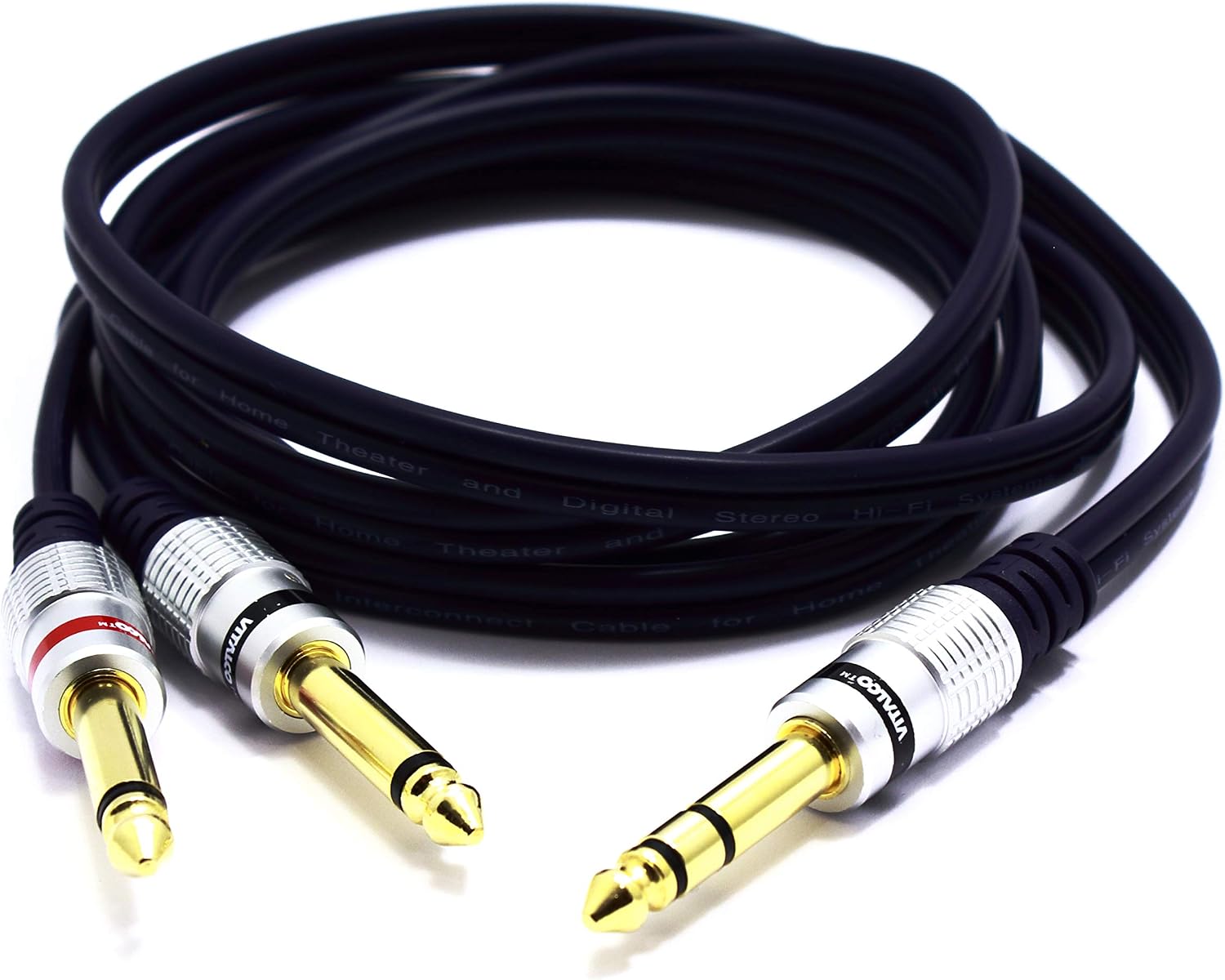 VITALCO 6.35mm to 2x 6.35 mm Cable 3m Y Splitter Insert Lead Jack TRS Stereo to Twin 6.3 1/4 Inch TS Mono Male to Male Plug Audio Adapter - Image 3