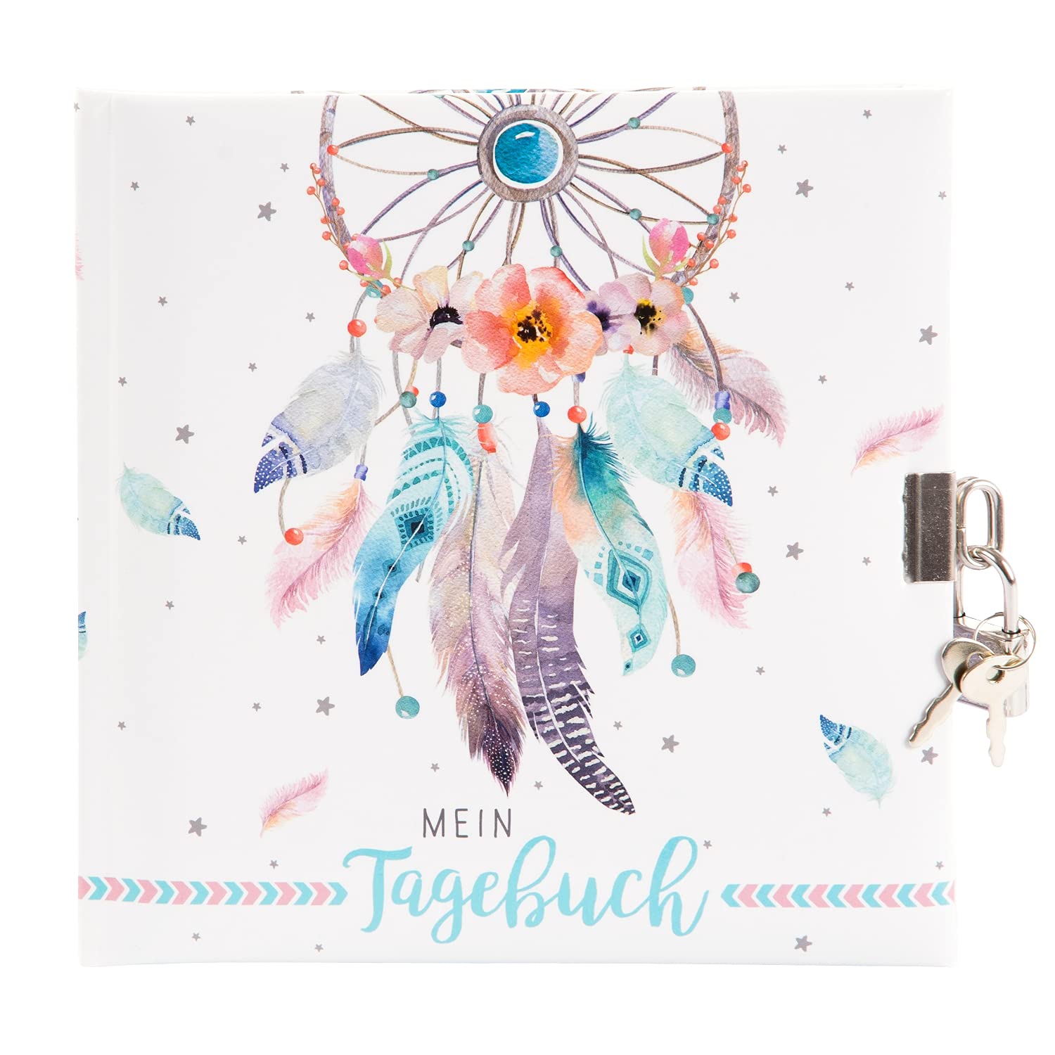 goldbuch 44 205 Diary Dream Catcher Children's Diary with 96 White Pages Notebook Lockable Children's Journal with Lock & 2 Keys Cover with Art Print Approx. 16.5 x 16.5 cm, White