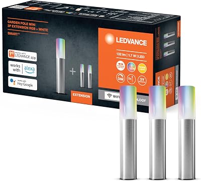 Luz de jardim LED inteligente com tecnologia WiFi, extensão por 3 mini postes para exterior, cores RGB intercambiáveis, compatível com Google e Alexa, SMART+ WIFI GARDPOLE MINI