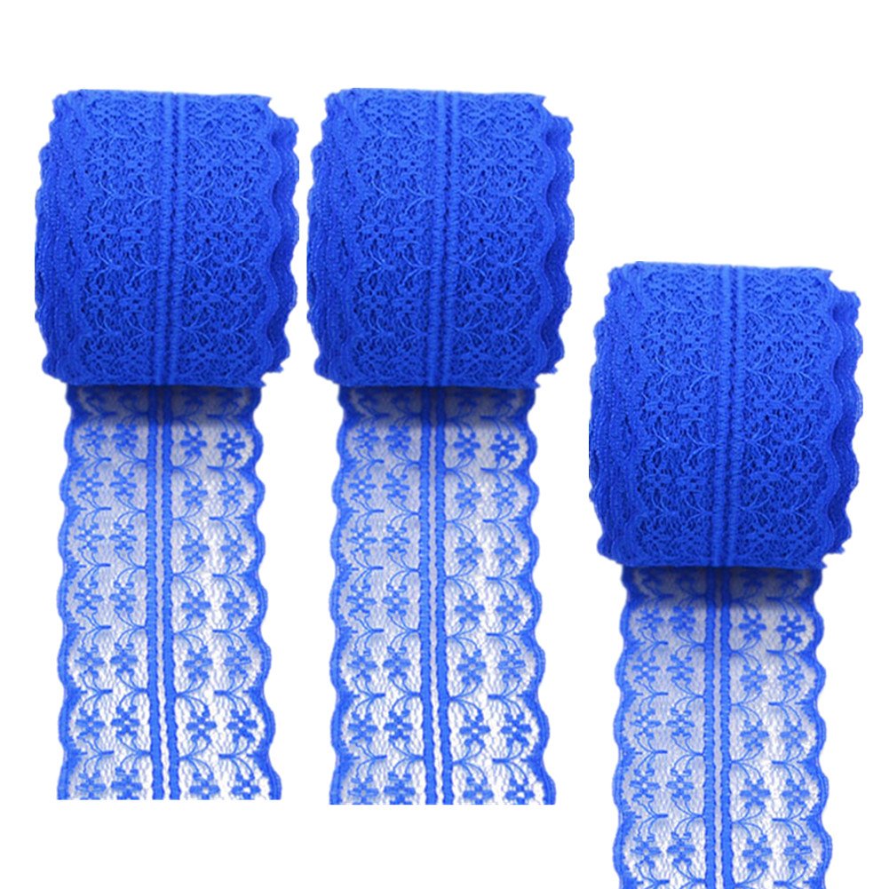 3 Rolls 10 Meters Floral Lace Ribbon Lace Trim Webbing Fabric for DIY Jewelry Making Craft Wedding Accessories Gift Wrapping(Royal Blue)