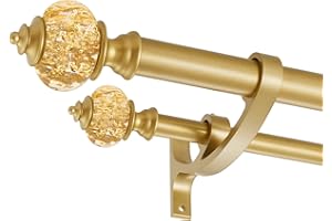MAYRHYME Double Curtain Rods for Windows 72 to 144 Inches, 1 Inch Front and 5/8 Inch Back Heavy Duty Double Curtain Rod, Double Drapery Rod with Stacking Tower Translucent Finials and Aluminum Bracket, Gold