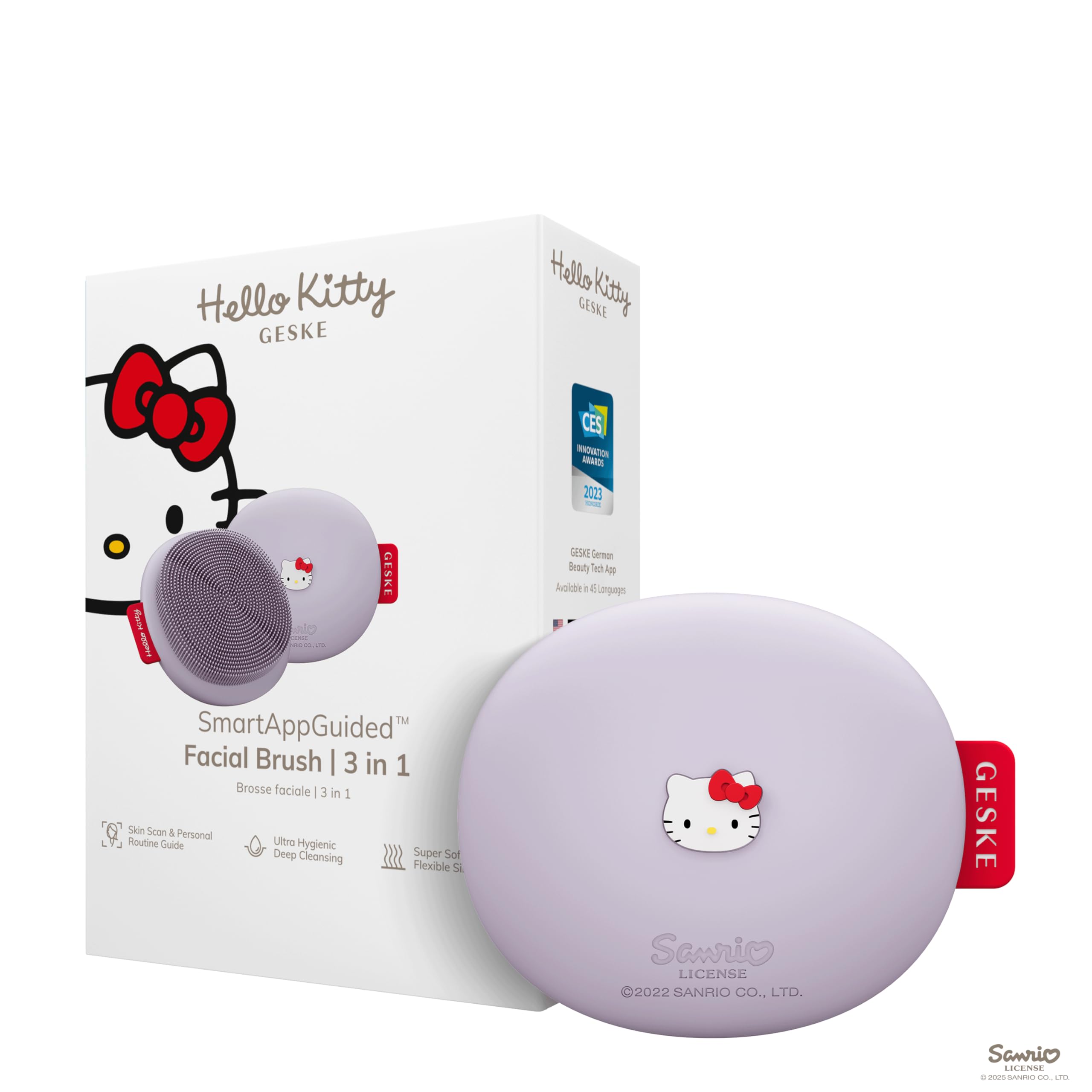 GESKE x Hello Kitty SmartAppGuided™ Facial Brush | 3 in 1 | facial cleansing brush | skin cleansing silicone facial brush | routine skincare | gentle cleansing | facial cleanser