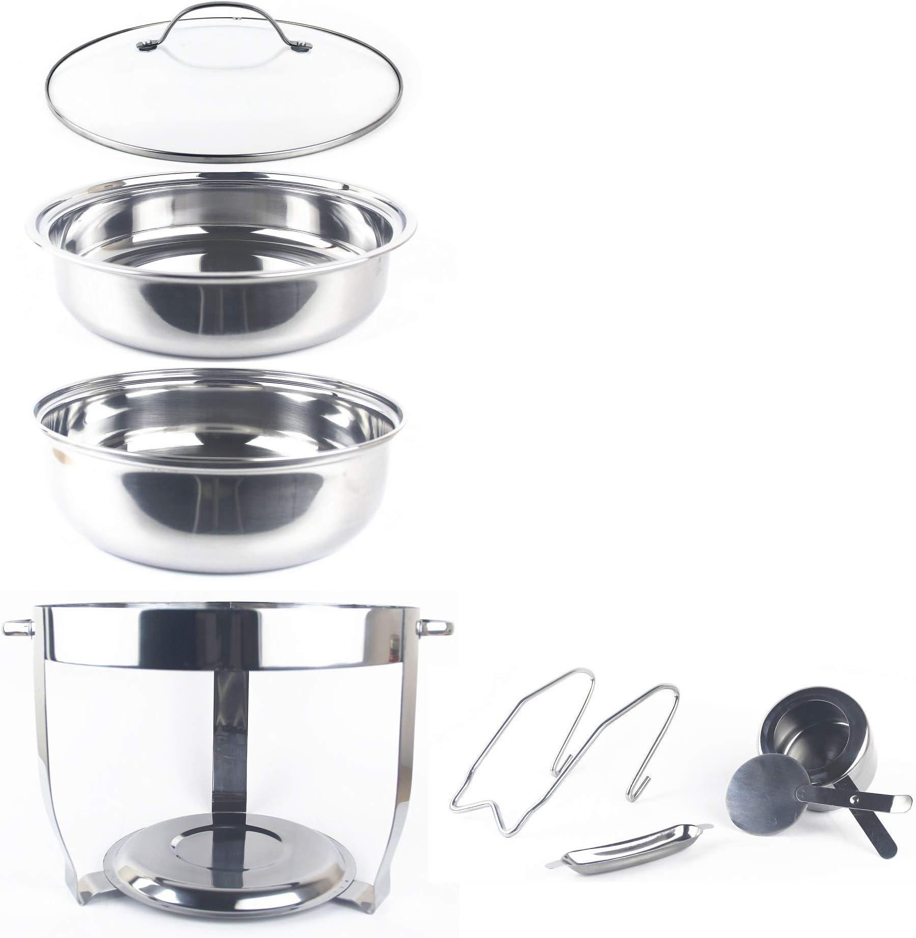 Sinardo Stainless Steel Round Buffet Chafer Chafing Dish with Glass Lid, 4-Quart Capacity