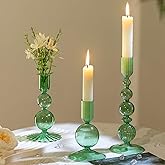 Hewory Glass Candlestick Holders Set: 3PCS Green Candle Holder Taper Candle Holders Bulk, Crystal Ribbed Candle Sticks Holder Decor for Table Centerpiece Wedding Christmas Thanksgiving Dinner