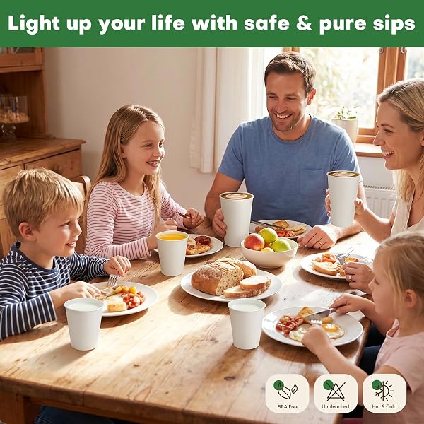 FINEPAK WHITE PAPER CUPS 8 OZ DISPOSABLE COFFEE CUPS, 300 PACK BPA FREE HOT CUPS, 300GSM THICKENED WHITE DISPOSABLE CUPS, BULK SMALL DRINK CUPS FOR EVERYDAY OFFICE COFFEE BAR SUPPLY PARTY ESSENTIALS