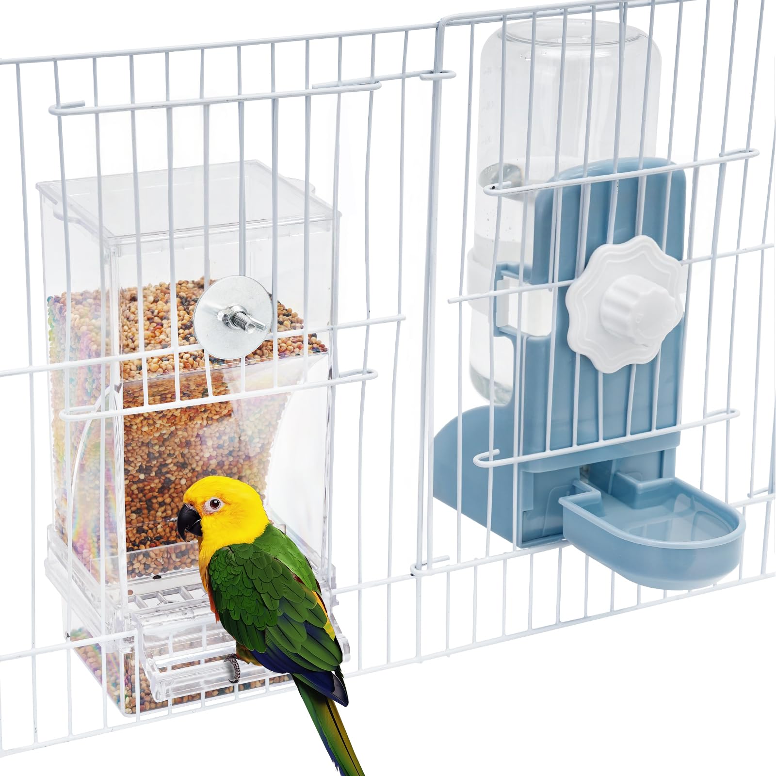 Photo 1 of No Mess Bird Feeder Water Dispenser Set, Parakeet Cage Accessories, Bird Feeder and Waterers in Cage for Cockatiels, Finches, Lovebirds, Budgies, Canaries