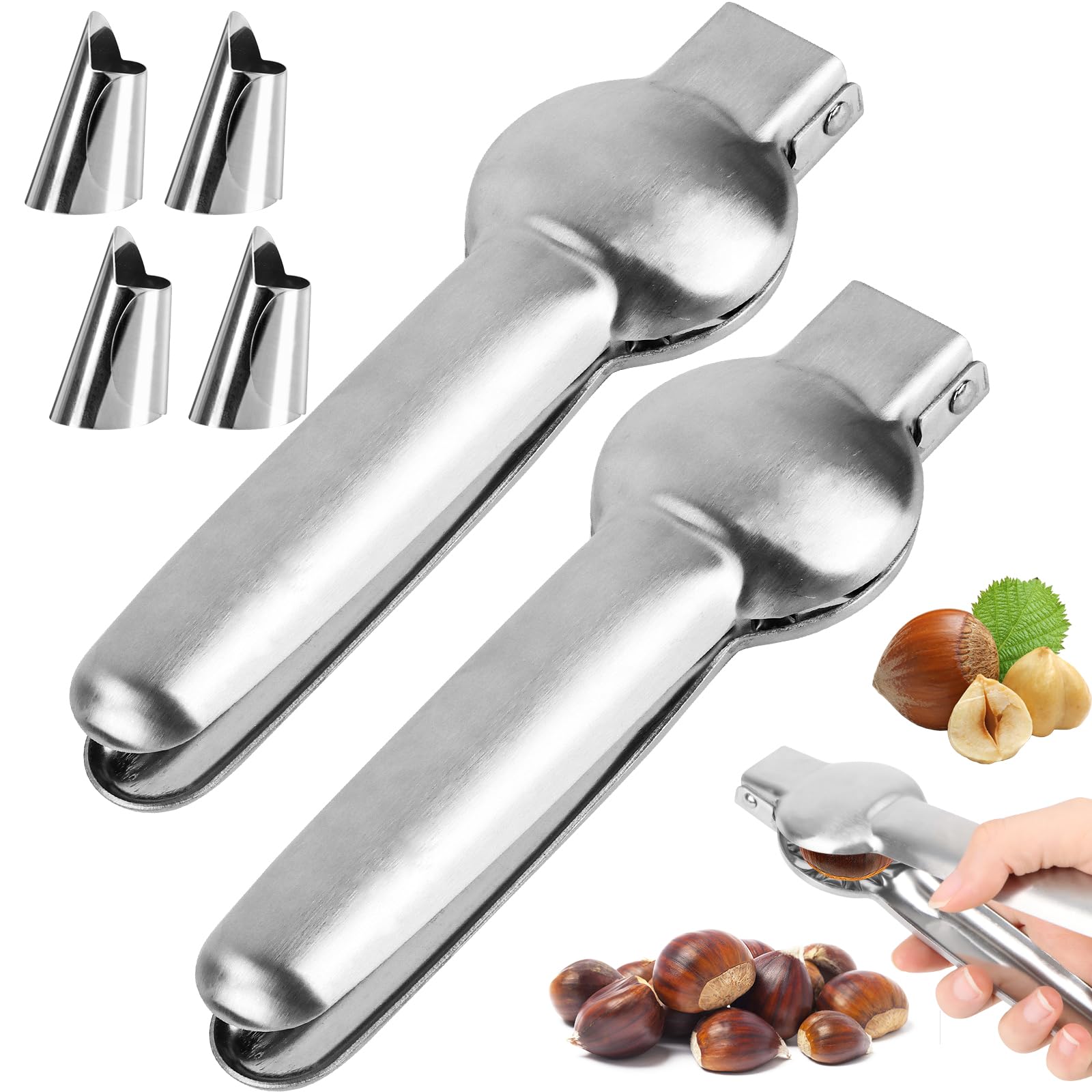 Fonyet Chestnut Cutter Stainless Steel Chestnut Cutter Chestnut Tongs with Cross Toothing Thickened Chestnut Tongs for Walnuts, Chestnuts, Nuts, Pack of 2