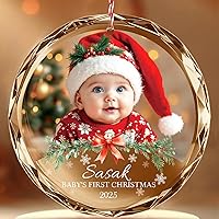 Bemaystar Personalized Babys First Christmas Ornament 2025 Girl Boy - 1st Christmas Ornament 2025 with Photo Text, Personaliz