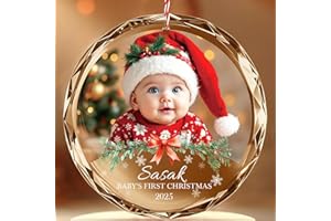 Bemaystar Personalized Babys First Christmas Ornament 2025 Girl Boy - 1st Christmas Ornament 2025 with Photo Text, Personaliz