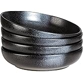 S&Q'S CERAMICS Large Pasta Bowls, 65 ounce Large Salad Bowls Set of 4, 10'' Ceramic Wide Shallow Bowl Plates, Large Serving Bowls for Fruit, Party Entertaining, Microwave Safe(Black and Grey)