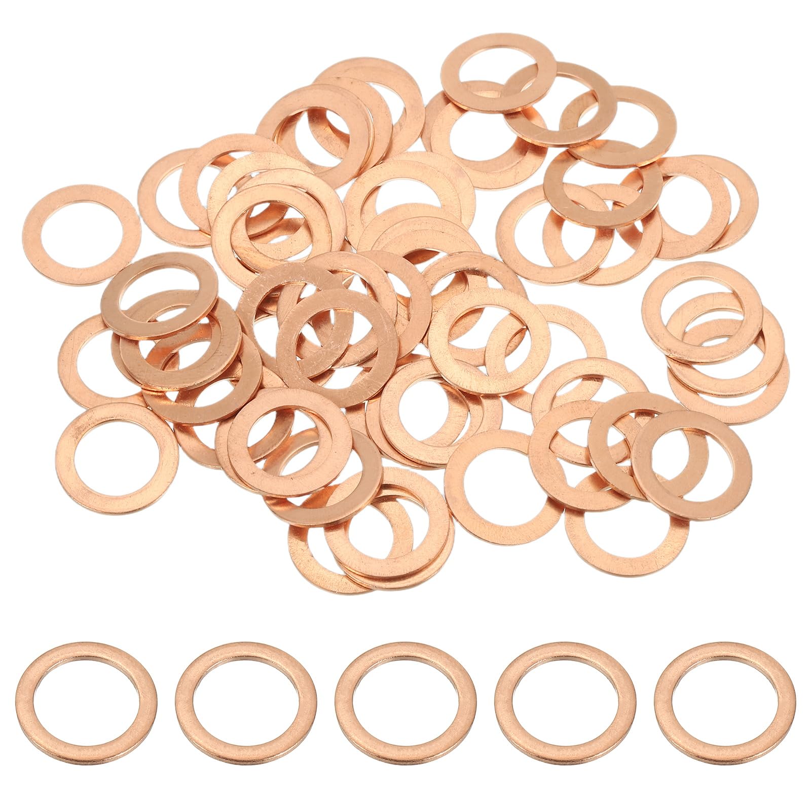 PATIKIL M12 Copper Washer Sealing Ring, 50 Pieces 12mm ID 18mm OD 1mm Thickness Metric Flat Sealing Gasket Crush Washer for Screws Bolt Sump Plugs Oil Drain