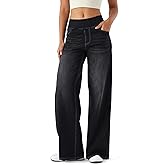 Keolorn Denim Wide Leg Pants for Women,High Waisted and Slimming,Straight Tube,Loose fit,High Elasticity Jeans with Pockets